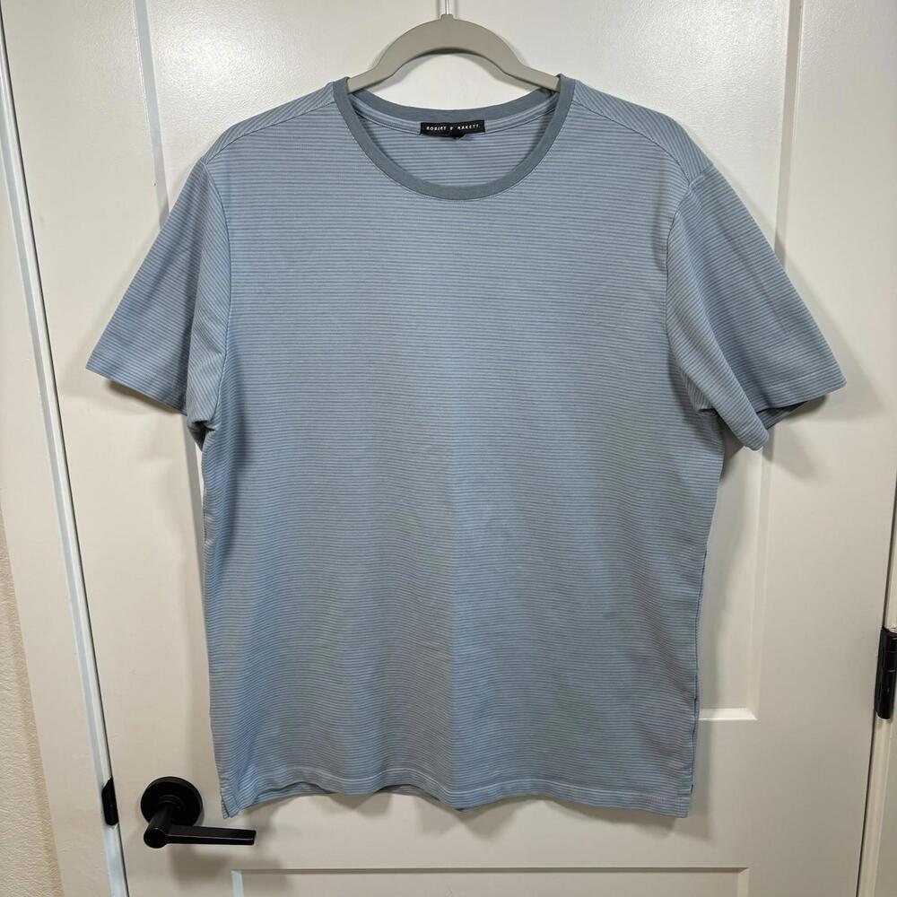Robert Barakett T Shirt Mens Size L Blue Striped Tee Crew Quiet Luxury Cotton